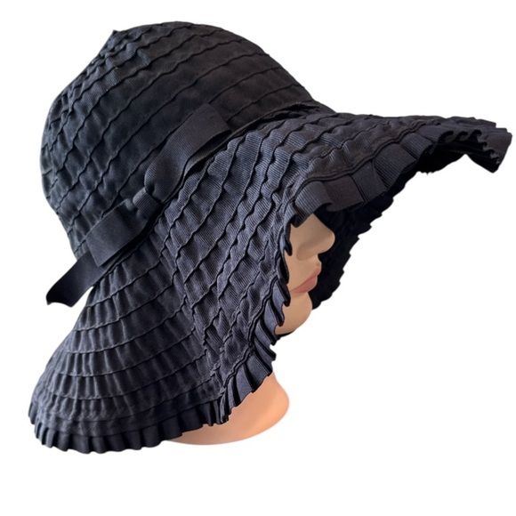 Macy’s Charter Club Elegant Black Wide-Brim Ruffled Hat with Bow Size OS - Picture 2 of 12